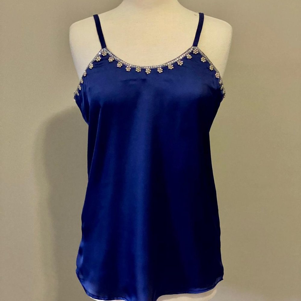 Women Embellished Navy Satin Camisole